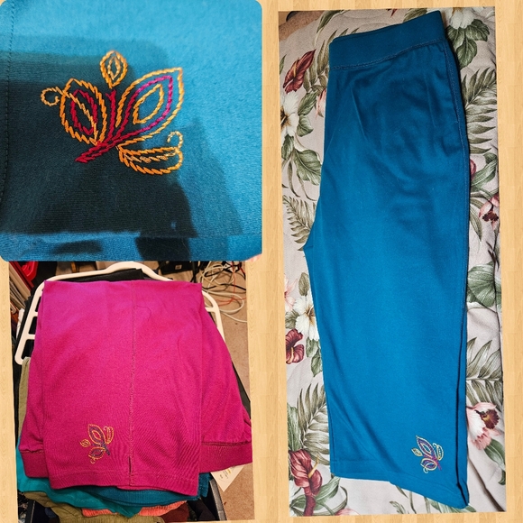 breckenridge Pants - #346 Breckenridge- Knit  Capris w/ Embroidered Leaf - Size: 2X- various colors